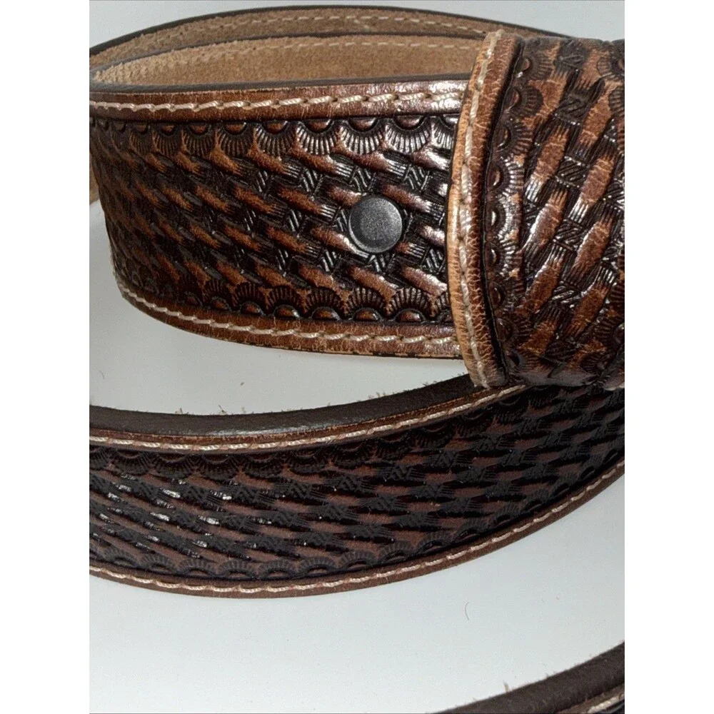 Justin Lone Star Western Leather Belt Mens Size 42 Brown C10098 Basketweave Exc